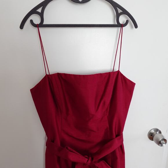 Jenny Yoo Red Silk High Low Hem Dress Size 12 Belted Formal Party Wedding Guest - Picture 2 of 11